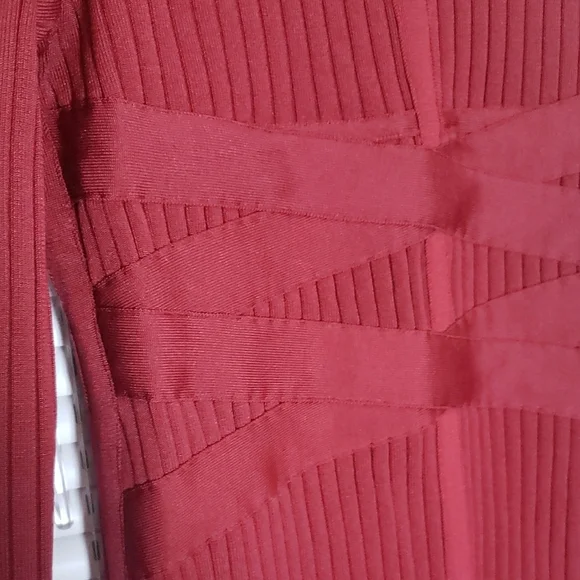 Red Long Sleeve Bodycon Dress with Mock Neck - Picture 7 of 13